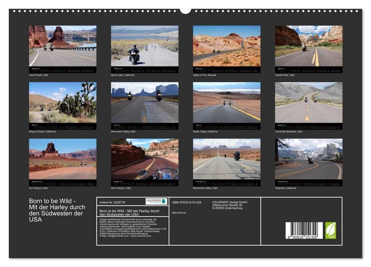 Produktbild: Born to be Wild - Mit der Harley durch den S&uuml;dwesten der USA (hochwertiger Premium Wandkalender 2026 DIN A2 quer), Kunstdruck in Hochglanz