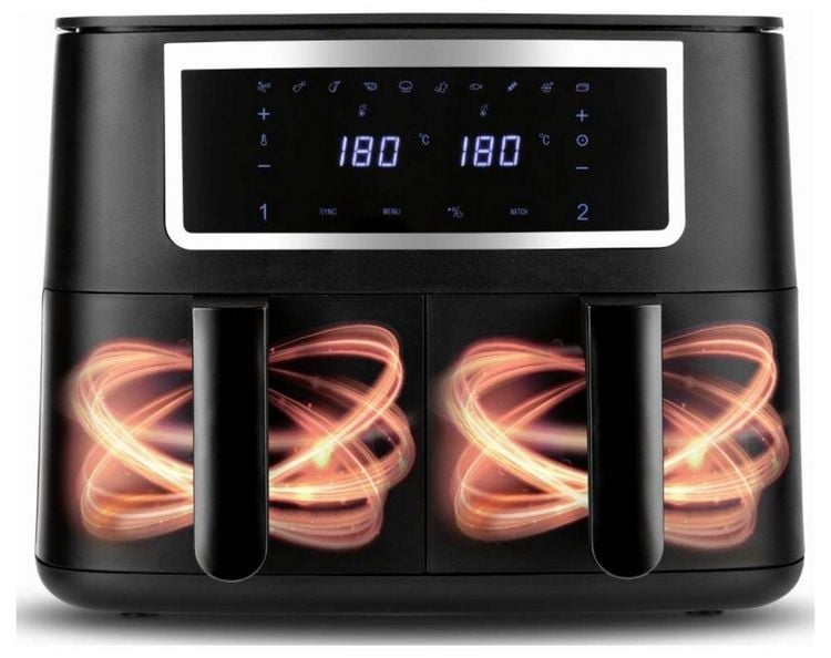 Produktbild: GourmetMaxx GOURMETmaxx Hei&szlig;luft-Fritteuse Doppelkorb 2x 4l schwarz matt/Edelstahl Hei&szlig;luft-Fritteuse 8 l 2600 W Schwarz