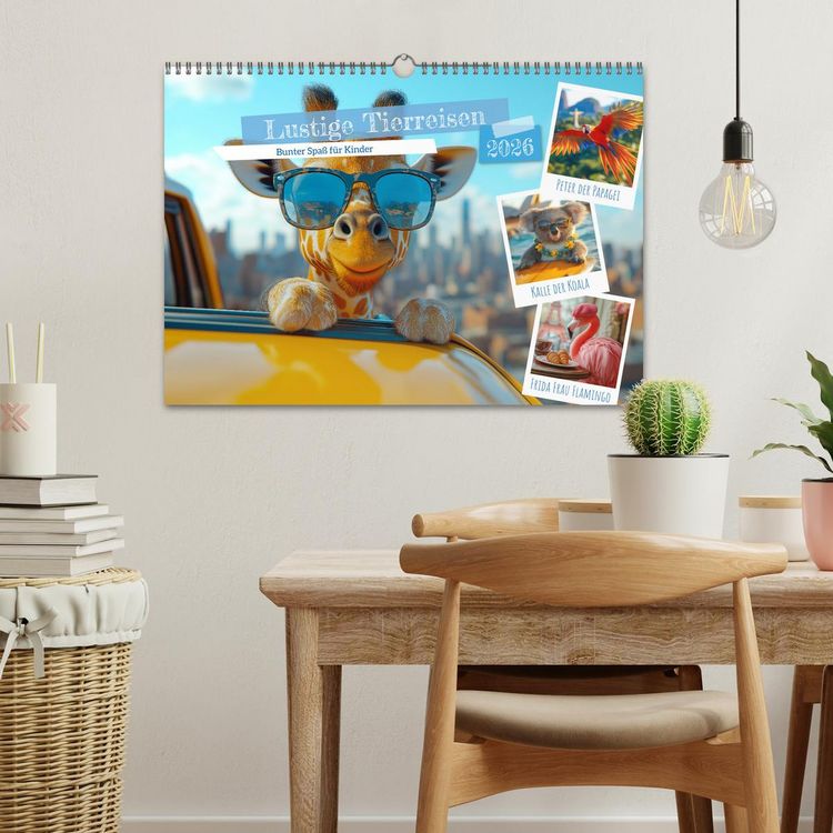 Produktbild: Lustige Tierreisen - Bunter Spa&szlig; f&uuml;r Kinder (Wandkalender 2026 DIN A3 quer), CALVENDO Monatskalender