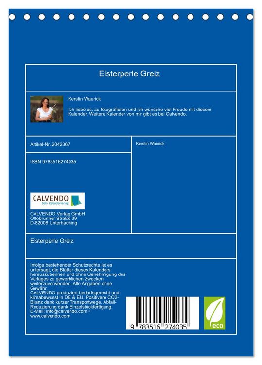 Produktbild: Elsterperle Greiz (Tischkalender 2026 DIN A5 hoch), CALVENDO Monatskalender