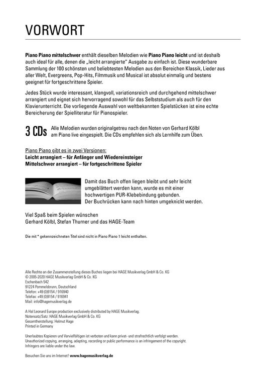 Produktbild: Piano Piano 1 mittelschwer + 3 CDs