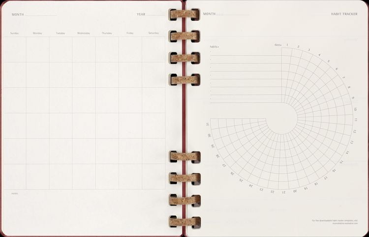 Produktbild: Moleskine Undatierter Life Kalender Mit Spiralbindung, Xl, Wochen-Monatskalender, Fester Einband, Crush Cherry