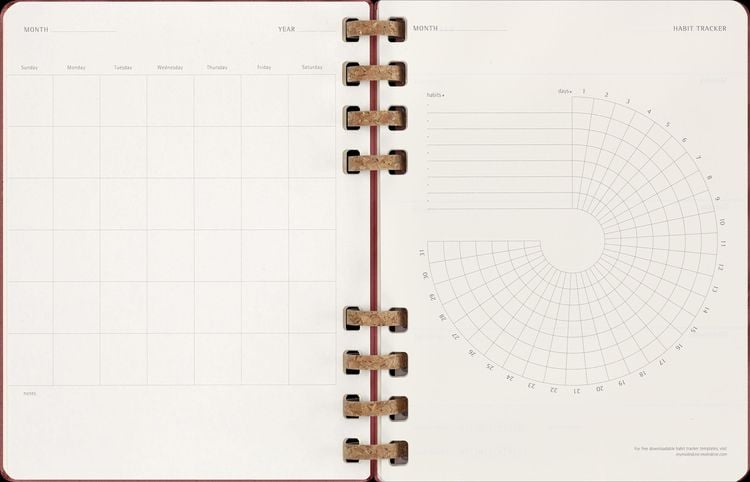 Produktbild: Moleskine Undatierter Life Kalender Mit Spiralbindung, Xl, Wochen-Monatskalender, Fester Einband, Crush Cherry