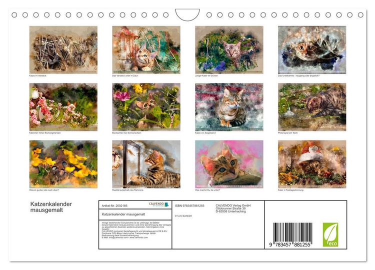 Produktbild: Katzenkalender mausgemalt (Wandkalender 2026 DIN A4 quer), CALVENDO Monatskalender