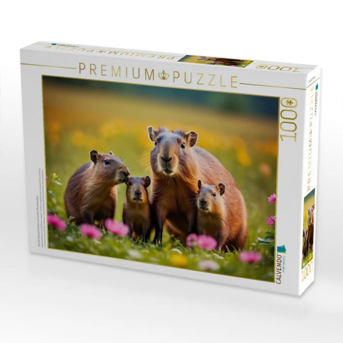Produktbild: CALVENDO Puzzle Familie Wasserschwein auf bunter Blumenwiese | 1000 Teile Lege-Gr&ouml;&szlig;e 64x48cm Foto-Puzzle f&uuml;r gl&uuml;ckliche Stunden