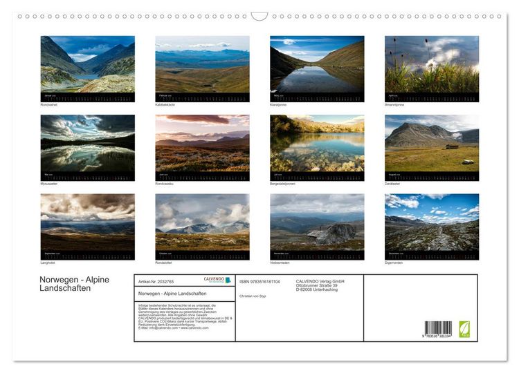 Produktbild: Norwegen - Alpine Landschaften (Wandkalender 2026 DIN A2 quer), CALVENDO Monatskalender