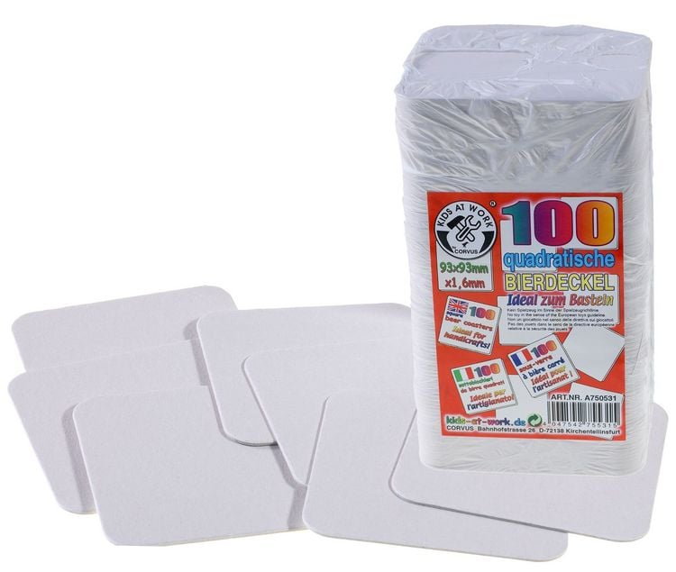 Produktbild: Corvus A750531 - Kids-at-Work, Bierdeckel, 100 St&uuml;ck, quadratisch, blanco, 93x93mm