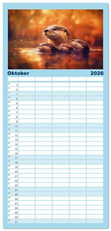 Produktbild: Familienplaner 2026 - W&auml;chter des Flusses - Ein Jahr mit Fischottern mit 5 Spalten (Wandkalender, 21 x 45 cm) CALVENDO