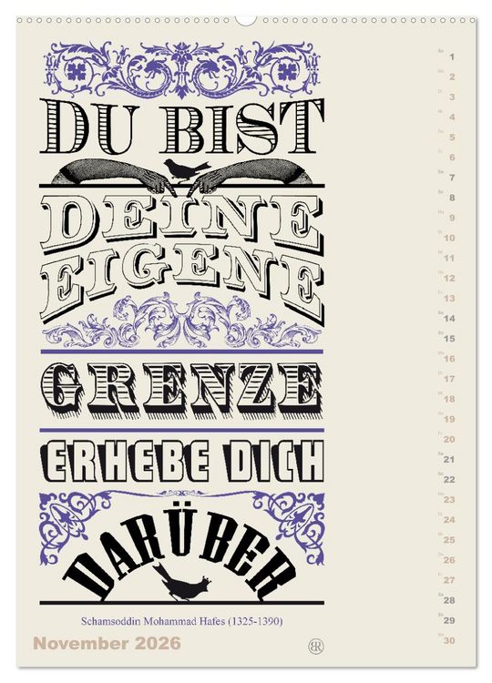 Produktbild: Die sch&ouml;nsten Lebensweisheiten Typo - Kalender (hochwertiger Premium Wandkalender 2026 DIN A2 hoch), Kunstdruck in Hochglanz