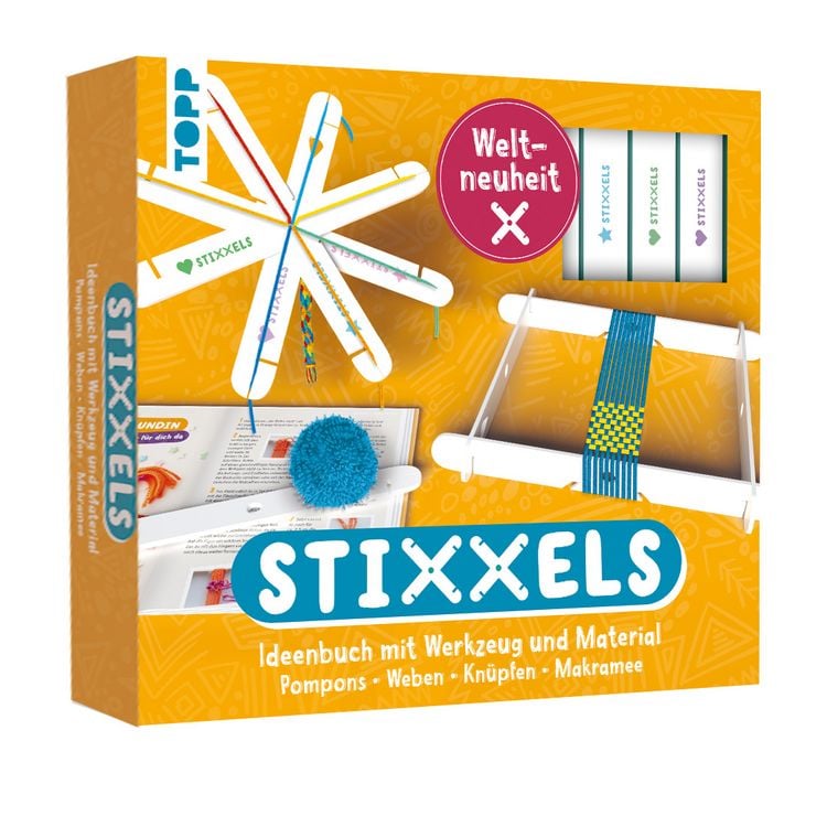 Produktbild: Kreativ-Set Stixxels - Das Universalwerkzeug für Makramee, Knüpfen, Pompons und Weben. Weltneuheit!