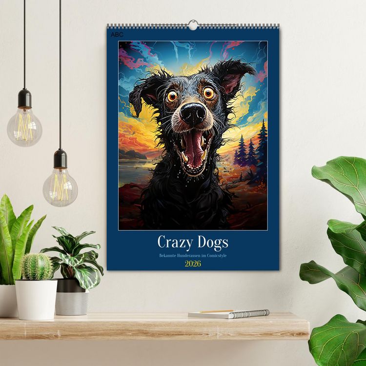 Produktbild: Crazy Dogs Bekannte Hunderassen im Comicstyle (Wandkalender 2026 DIN A2 hoch), CALVENDO Monatskalender