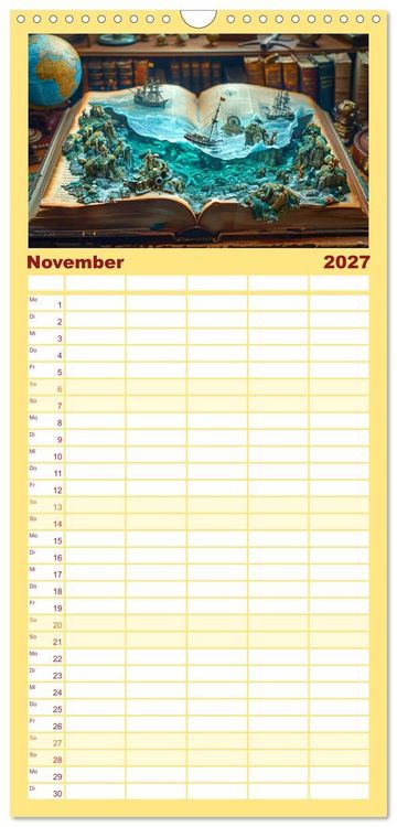 Produktbild: Familienplaner 2027 - Welten zwischen den Zeilen - B&uuml;cher, die Tr&auml;ume wecken mit 5 Spalten (Wandkalender, 21 x 45 cm) CALVENDO