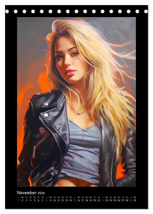 Produktbild: Heavy Metal-Queens. Wilde Rock- und Metal-Girl Paintings (Tischkalender 2026 DIN A5 hoch), CALVENDO Monatskalender