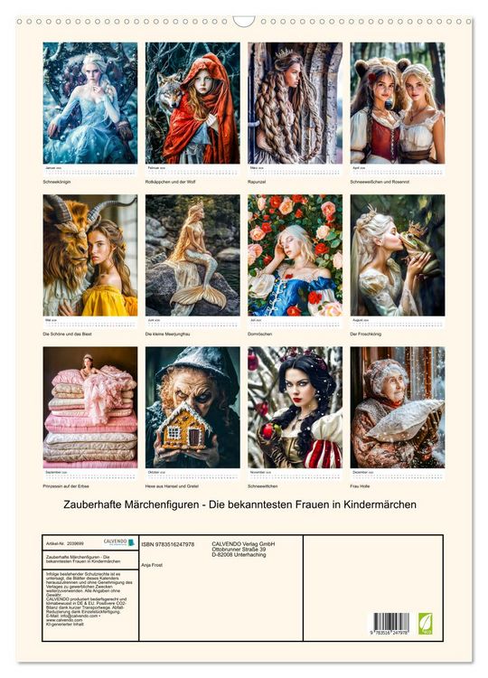 Produktbild: Zauberhafte M&auml;rchenfiguren - Die bekanntesten Frauen in Kinderm&auml;rchen (Wandkalender 2026 DIN A2 hoch), CALVENDO Monatskalender