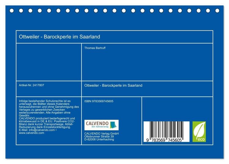 Produktbild: Ottweiler - Barockperle im Saarland (Tischkalender 2027 DIN A5 quer), CALVENDO Monatskalender