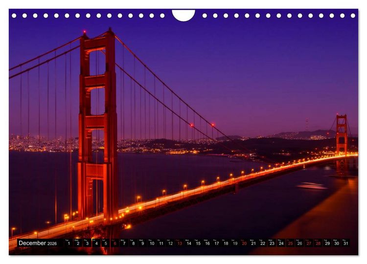 Produktbild: GOLDEN GATE BRIDGE Fascinating San Francisco (Wall Calendar 2026 DIN A4 landscape), CALVENDO 12 Month Wall Calendar