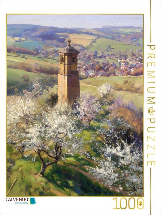 Produktbild: CALVENDO Puzzle Turm mit Kirschb&auml;umen | 1000 Teile Lege-Gr&ouml;&szlig;e 64x48cm Foto-Puzzle f&uuml;r gl&uuml;ckliche Stunden