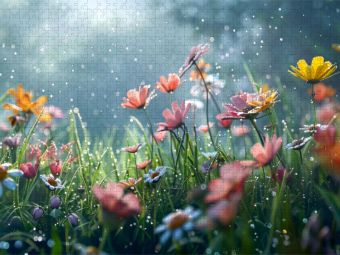 Produktbild: CALVENDO Puzzle Blumenwiese am fr&uuml;hen Morgen | 1000 Teile Lege-Gr&ouml;&szlig;e 64x48cm Foto-Puzzle f&uuml;r gl&uuml;ckliche Stunden