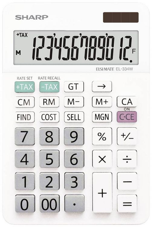 Produktbild: Sharp EL-334W Tischrechner Wei&szlig; Display (Stellen): 12 batteriebetrieben, solarbetrieben (B x H x T) 112 x 170 x 14 mm