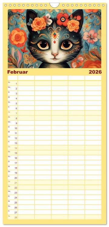 Produktbild: Familienplaner 2026 - Lustige Katzen im Stil der Meister mit 5 Spalten (Wandkalender, 21 x 45 cm) CALVENDO