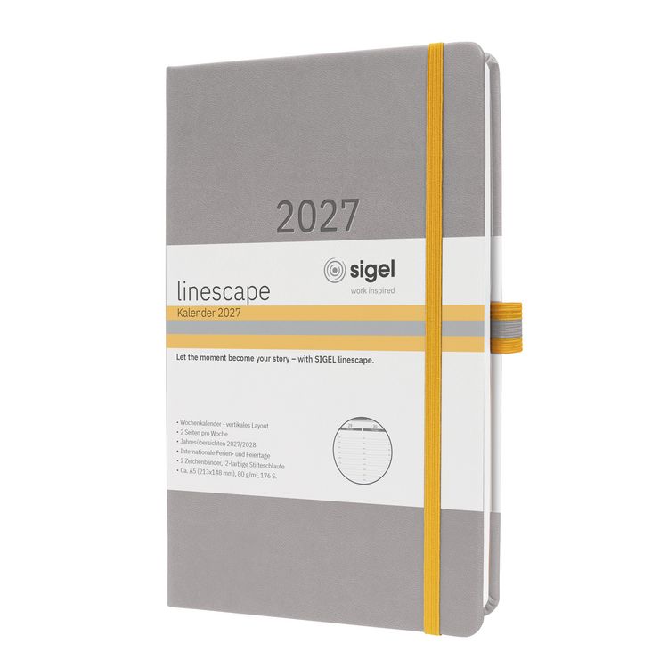 Produktbild: SIGEL L2704 Wochenkalender Linescape 2027, ca. A5, , hellgrau, gelb
