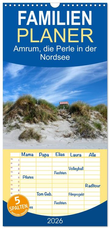 Produktbild: Familienplaner 2026 - Amrum, die Perle in der Nordsee mit 5 Spalten (Wandkalender, 21 x 45 cm) CALVENDO