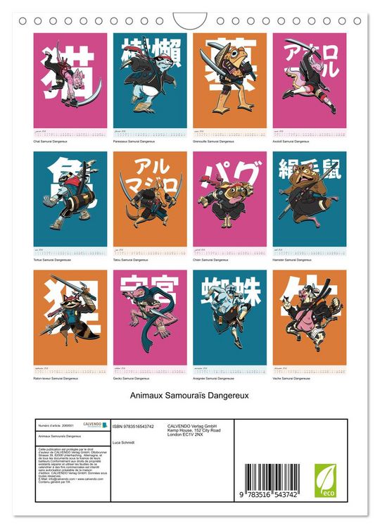 Produktbild: Animaux Samoura&iuml;s Dangereux (Calendrier mural 2026 DIN A4 horizontal), CALVENDO calendrier mensuel