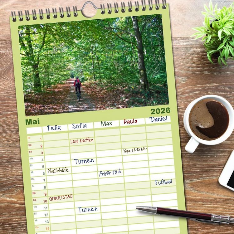Produktbild: Familienplaner 2026 - Biken - Impressionen von Rolf Dietz mit 5 Spalten (Wandkalender, 21 x 45 cm) CALVENDO