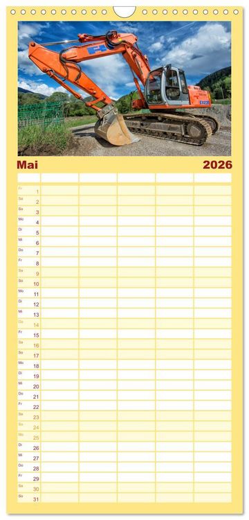 Produktbild: Familienplaner 2026 - Baumaschinen - Maschinen auf der Baustelle mit 5 Spalten (Wandkalender, 21 x 45 cm) CALVENDO