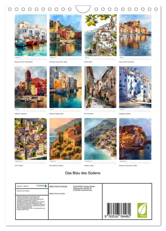 Produktbild: Das Blau des S&uuml;dens (Wandkalender 2027 DIN A4 hoch), CALVENDO Monatskalender