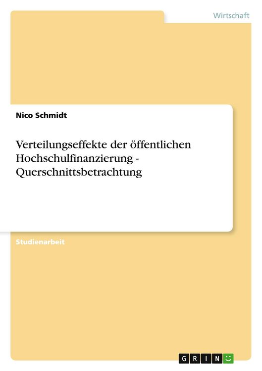 Produktbild: Verteilungseffekte der &ouml;ffentlichen Hochschulfinanzierung - Querschnittsbetrachtung