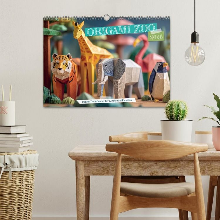 Produktbild: Origami Zoo - Bunter Tierkalender f&uuml;r Kinder und Familien (Wandkalender 2026 DIN A3 quer), CALVENDO Monatskalender