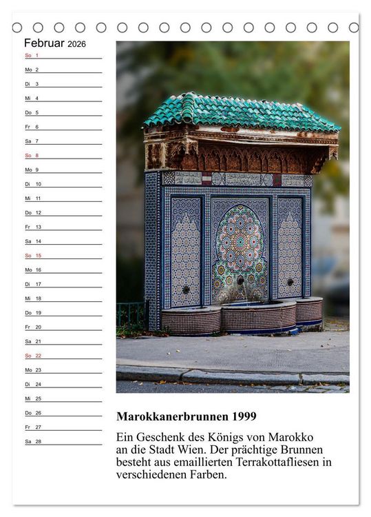 Produktbild: Brunnenkunst in Wien (Tischkalender 2026 DIN A5 hoch), CALVENDO Monatskalender