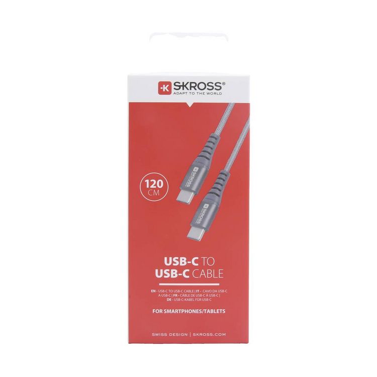 Produktbild: Skross USB-Kabel USB 2.0 USB-C&reg; Stecker, USB-C&reg; Stecker 1.20 m Spacegrau Rund, Flexibel, Stoff-Ummantelung SKCA0017C-C120CN
