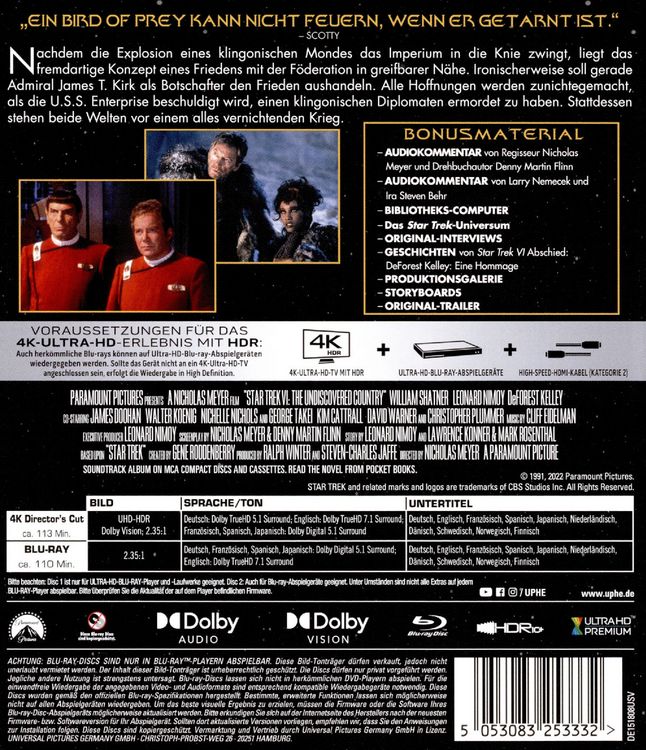 Produktbild: STAR TREK VI - Das unentdeckte Land (4K Ultra HD) (+ Blu-ray)