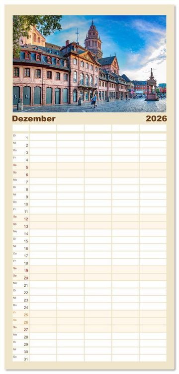 Produktbild: Familienplaner 2026 - Mainz - Gutenbergstadt am Rhein mit 5 Spalten (Wandkalender, 21 x 45 cm) CALVENDO
