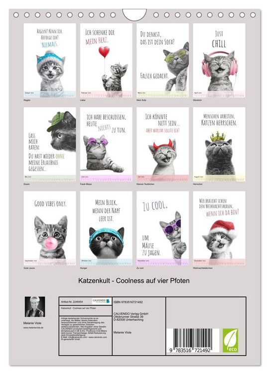 Produktbild: Katzenkult - Coolness auf vier Pfoten (Wandkalender 2026 DIN A4 hoch), CALVENDO Monatskalender