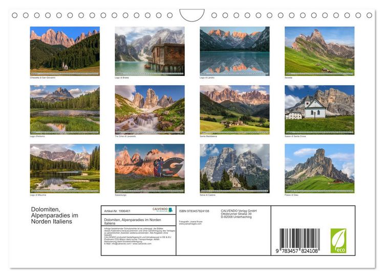 Produktbild: Dolomiten, Alpenparadies im Norden Italiens (Wandkalender 2026 DIN A4 quer), CALVENDO Monatskalender