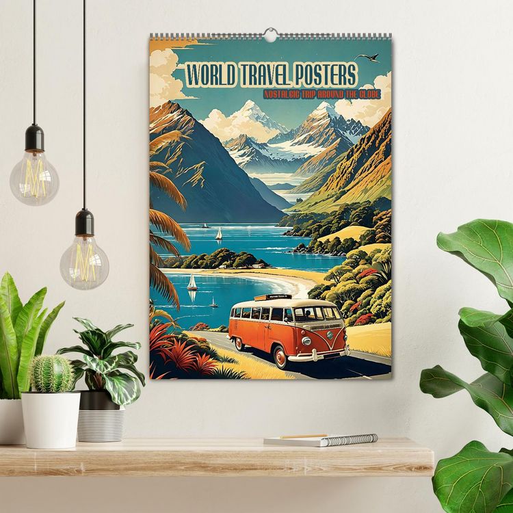 Produktbild: World Travel Posters - Nostalgic Trip Around the Globe (Wall Calendar 2026 DIN A2 portrait), CALVENDO 12 Month Wall Calendar