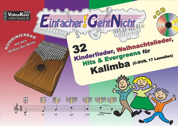 Produktbild: Einfacher!-Geht-Nicht: 32 Kinderlieder, Weihnachtslieder, Hits & Evergreens für Kalimba (C-DUR, 17 Lamellen) mit CD