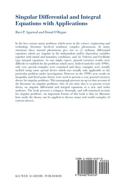 Produktbild: Singular Differential and Integral Equations with Applications