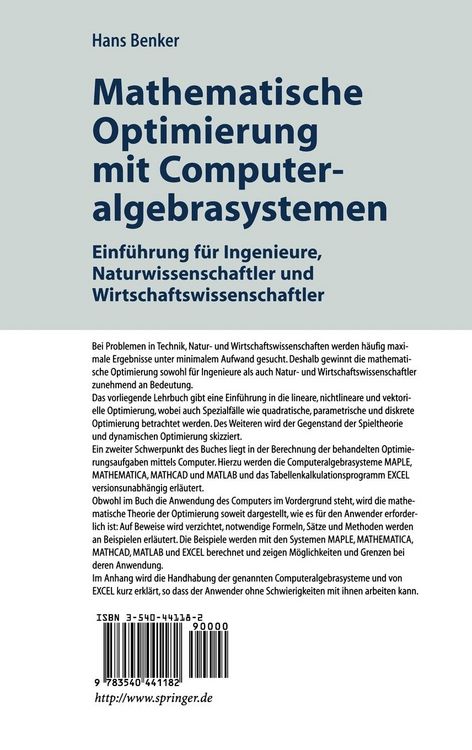 Produktbild: Mathematische Optimierung mit Computeralgebrasystemen