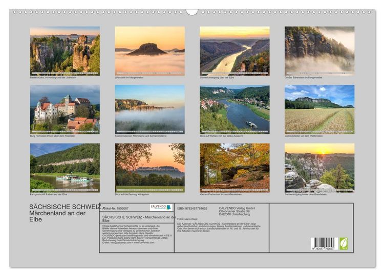 Produktbild: S&Auml;CHSISCHE SCHWEIZ - M&auml;rchenland an der Elbe (Wandkalender 2026 DIN A2 quer), CALVENDO Monatskalender