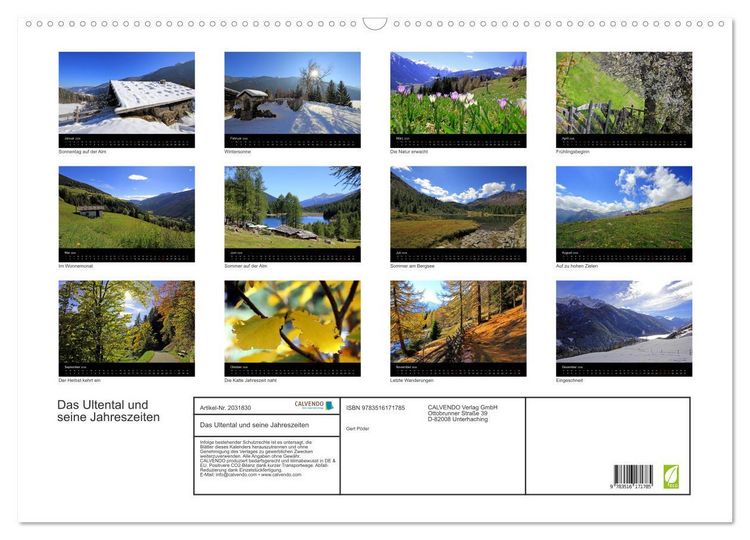 Produktbild: Das Ultental und seine Jahreszeiten (Wandkalender 2026 DIN A2 quer), CALVENDO Monatskalender