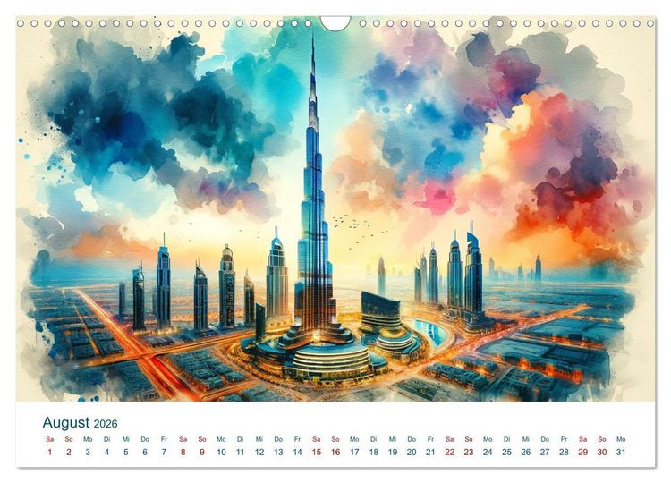 Produktbild: Sehensw&uuml;rdigkeiten in Aquarell (Wandkalender 2026 DIN A3 quer), CALVENDO Monatskalender