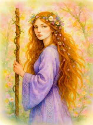 Produktbild: CALVENDO Puzzle Zarte keltische Druidin mit violettem Kleid und Zauberstab | 1000 Teile Lege-Gr&ouml;&szlig;e 64x48cm Foto-Puzzle f&uuml;r gl&uuml;ckliche Stunden