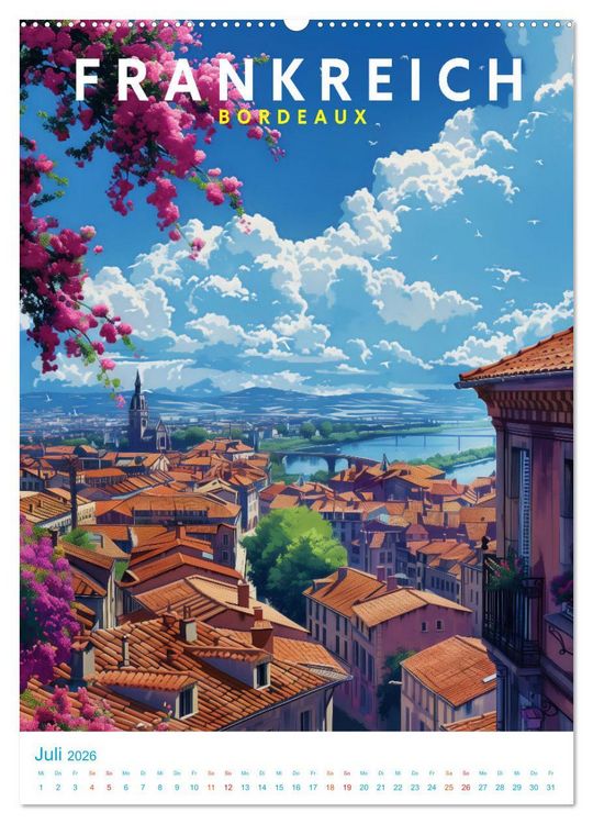 Produktbild: Frankreich - Old School Poster Style (Wandkalender 2026 DIN A2 hoch), CALVENDO Monatskalender
