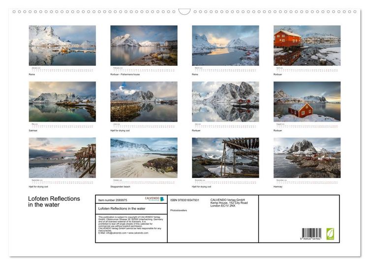 Produktbild: Lofoten Reflections in the water (Wall Calendar 2026 DIN A2 landscape), CALVENDO 12 Month Wall Calendar