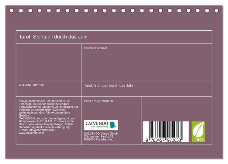 Produktbild: Tarot. Spirituell durch das Jahr (Tischkalender 2026 DIN A5 quer), CALVENDO Monatskalender