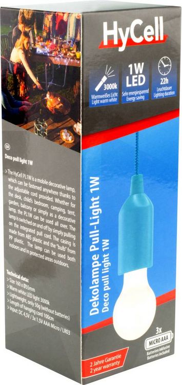 Produktbild: HyCell 1600-0174 Pull-Light PL LED Camping-Leuchte 25 lm batteriebetrieben 50 g Blau